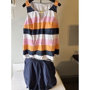 MODLILY Plus Size High Waisted Smocked  Striped Tankini Swim Suit Size 3XL